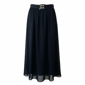 VTG Borboleta Black Chiffon Maxi Skirt Decorative Buckle Size M Sheer Flowy Boho